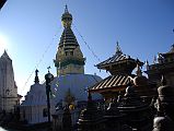 Kathmandu Swayambhunath 43 Pratapura Shikhara, Swayambhunath Stupa and Hariti Temple From Garden Of Chaityas In Northwest Corner 